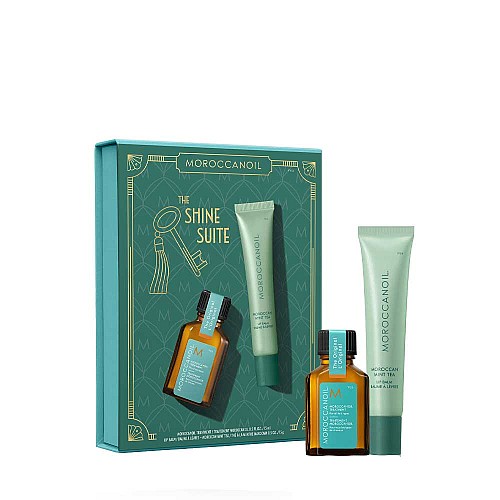 Подаръчен комплект за блестяща коса и меки устни Moroccanoil The Shine Suite Mint Tea