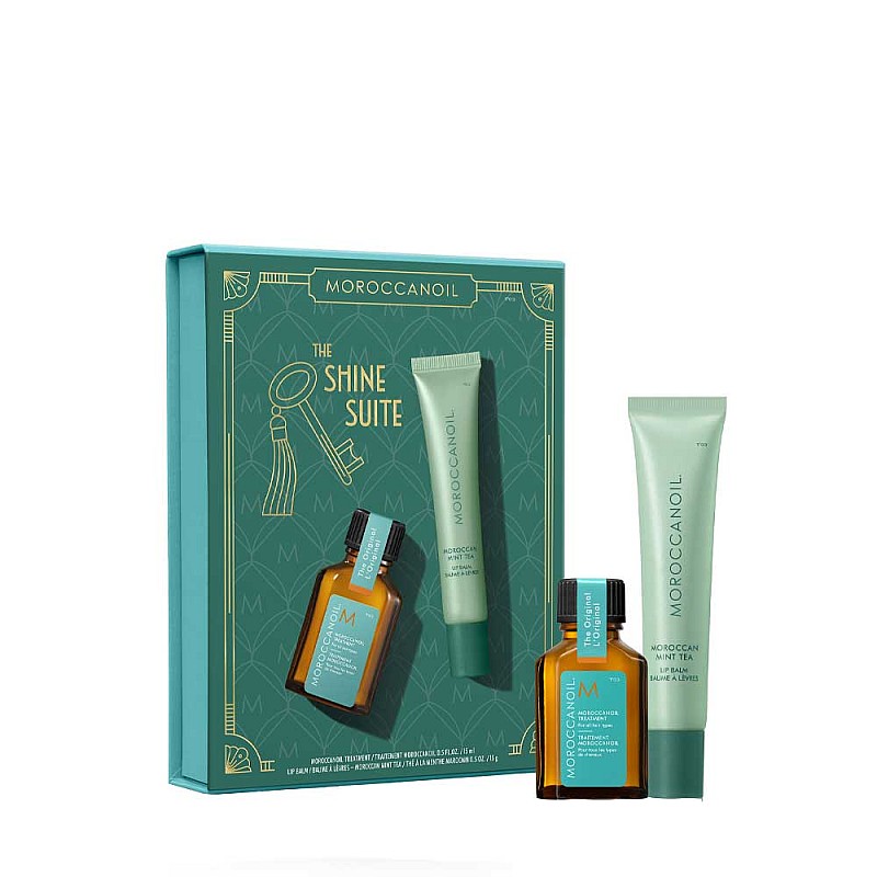 Подаръчен комплект за блестяща коса и меки устни Moroccanoil The Shine Suite Mint Tea