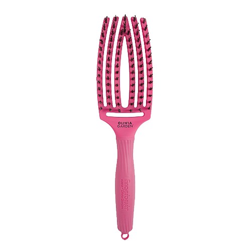 Четка за коса комбинирана с естествен косъм Olivia Garden Fingerbrush Hot Pink