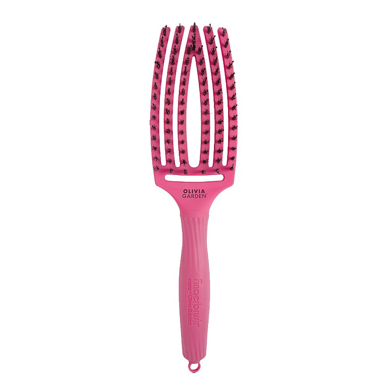 Четка за коса комбинирана с естествен косъм Olivia Garden Fingerbrush Hot Pink