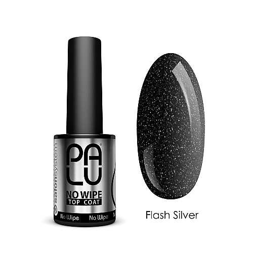 Топ гел гел лак със сребърни частици Palu Top No Wipe with Flash Silver glitter 11g