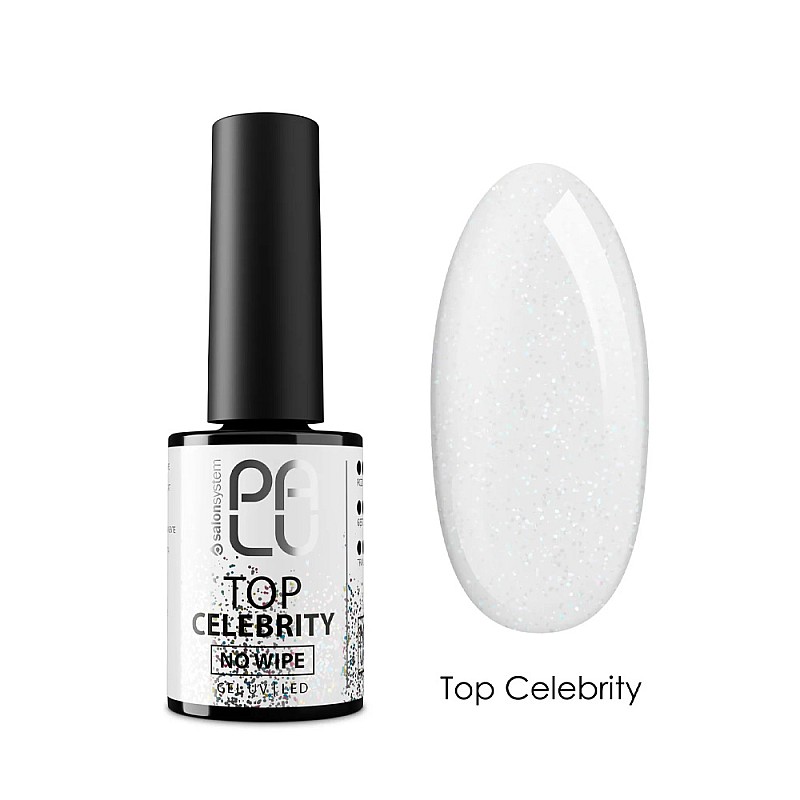Топ лак със сребърни холограмни частици Palu Top No Wipe Celebrity 11g
