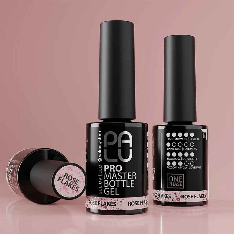 Гел в бутилка розов с частици Palu Pro Master Bottle Gel Rose Flakes 11g
