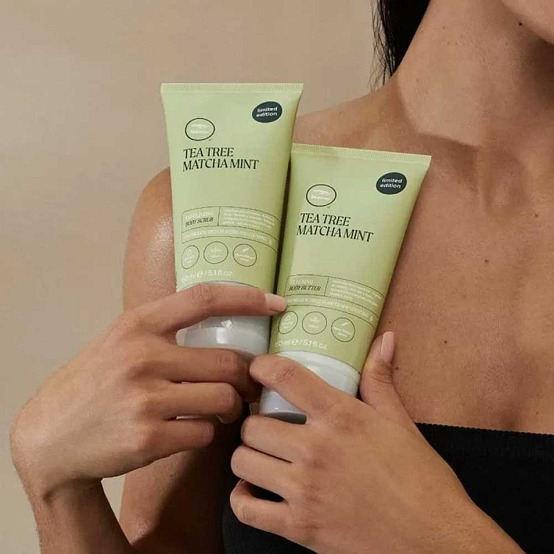 Комплект за ексфолиране и хидратация на кожата с матча и чаено дърво Paul Mitchell Tea Tree Matcha Mint Body Care Duo
