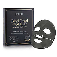 Шийт маска за лице с черни перли и злато Petitfee Black Pearl & Gold Hydrogel Mask