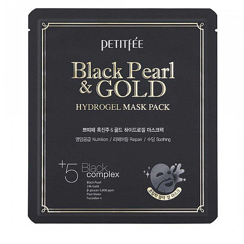 Шийт маска за лице с черни перли и злато Petitfee Black Pearl & Gold Hydrogel Mask