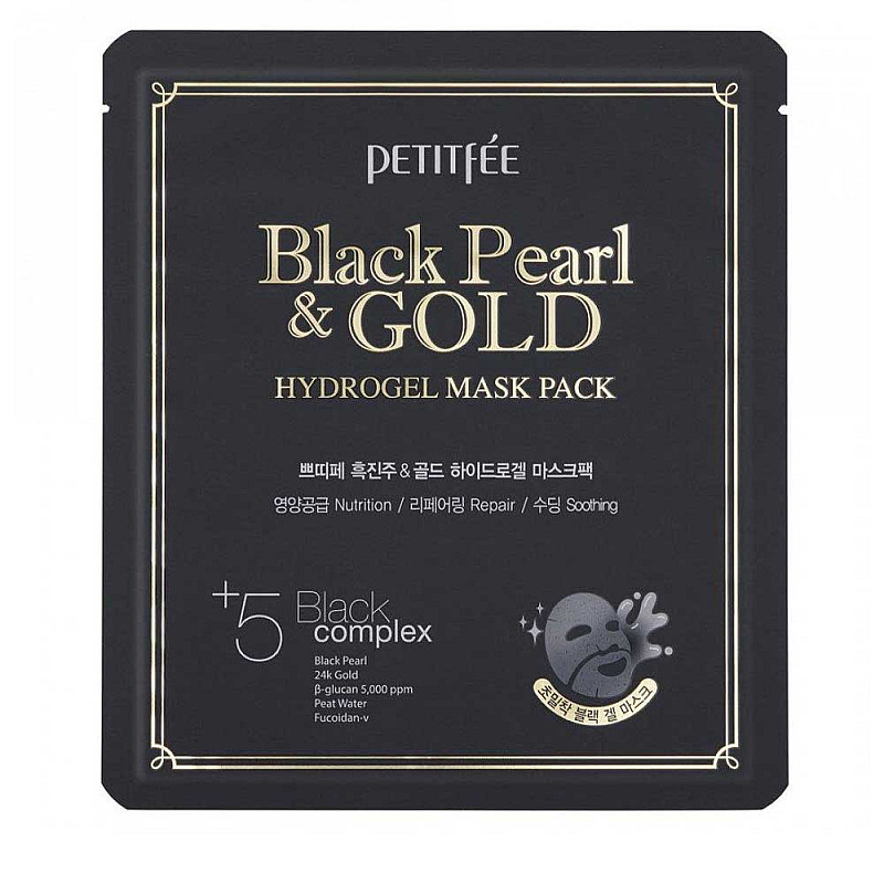 Шийт маска за лице с черни перли и злато Petitfee Black Pearl & Gold Hydrogel Mask