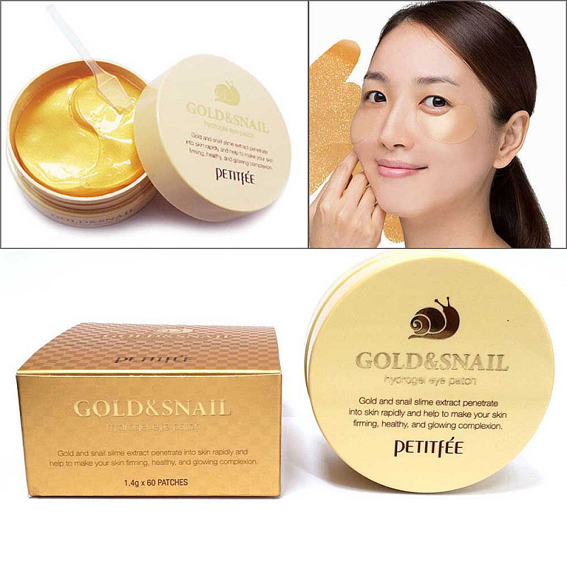 Пачове за очи със злато и есенция от охлюв Petitfee Gold & Snail Hydrogel Eye Patch 60pcs