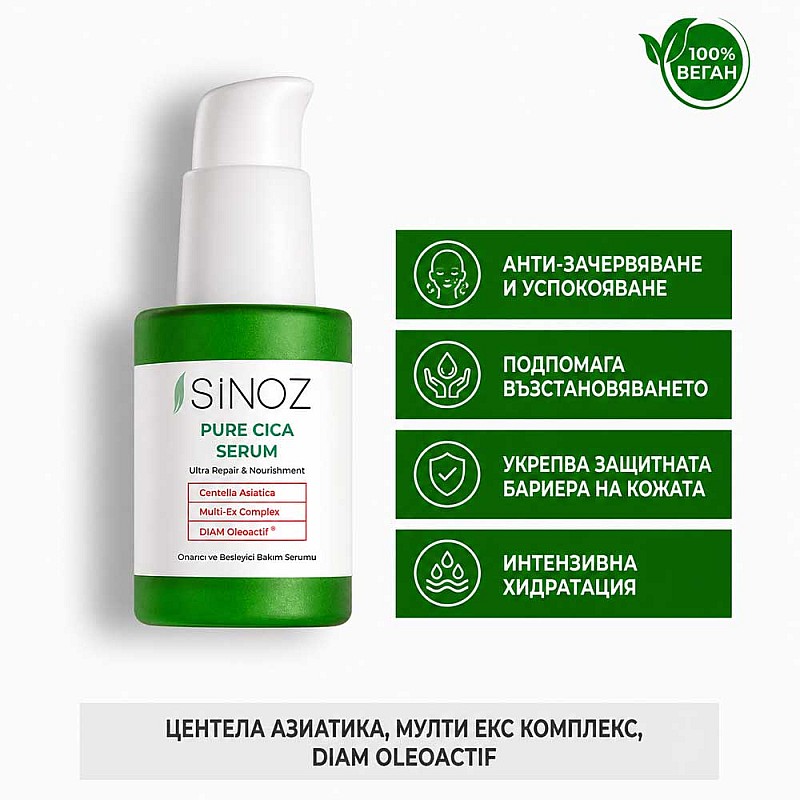 Възстановяващ серум за лице с центела Sinoz Pure Cica Serum 30ml