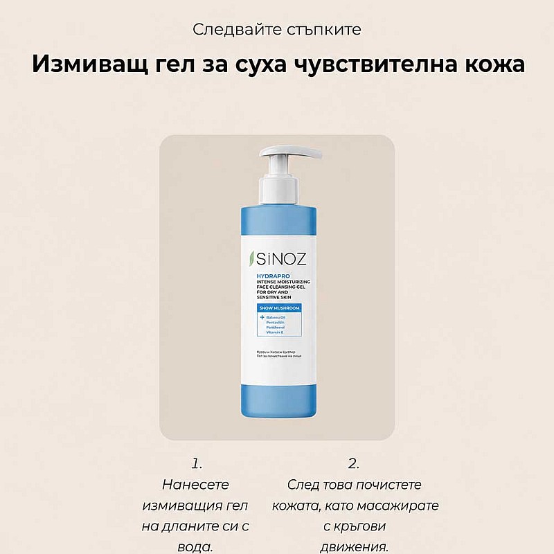 Почистващ гел за суха и чувствителна кожа Sinoz Hydrapro Intense Moisturizing Face Cleansing Gel 400ml