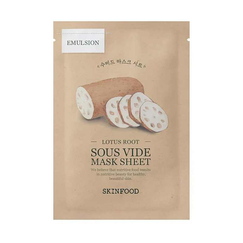 Шийт маска за озаряване и блясък с екстракт от лотус Skinfood Lotus Root Sous Vide Mask Sheet