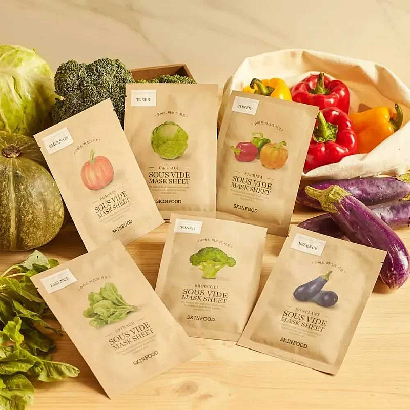 Шийт маска богата на антиоксиданти с екстракт от тиква Skinfood Pumpkin Sous Vide Mask Sheet