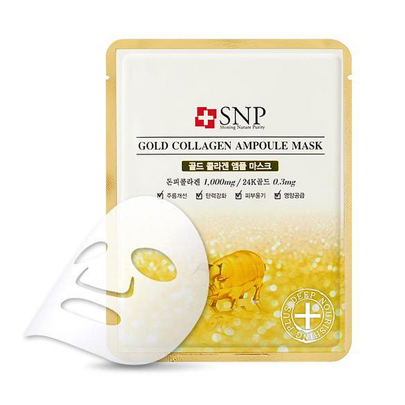 Шийт маска със злато и колаген SNP Gold Collagen Ampoule Mask 25ml