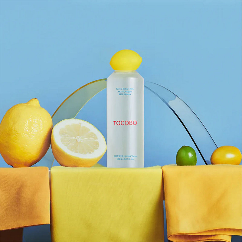 Ексфолиращ тонер за сияйна кожа с лимонов екстракт Tocobo AHA BHA Lemon Toner 150mL