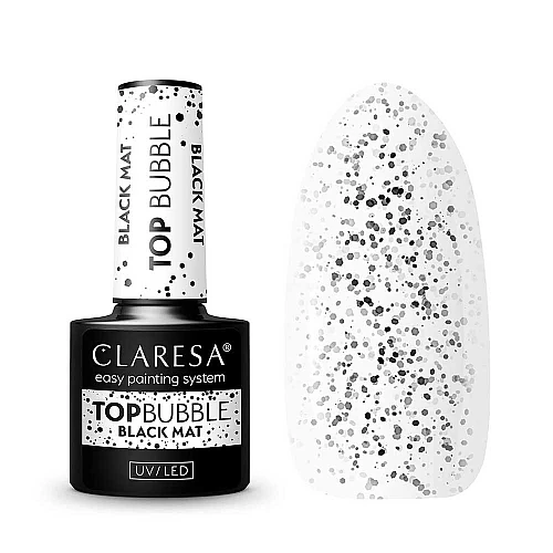 Топ гел лак матов с черни частици CLARESA Bubble Black Mat 5g Топ гел лак матов с черни частици CLARESA Bubble Black Mat 5g